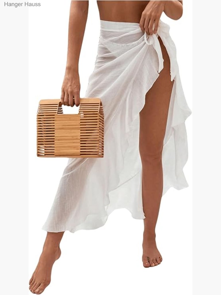 Mesh Sheer Swimsuit Cover Up Ruffle Tie Side Sarong Wrap Long Skirt